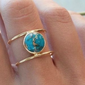(ONE LEFT)Vintage Round Turquoise Color Gold Ring